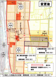 高崎駅東口周辺の容積率を600％に